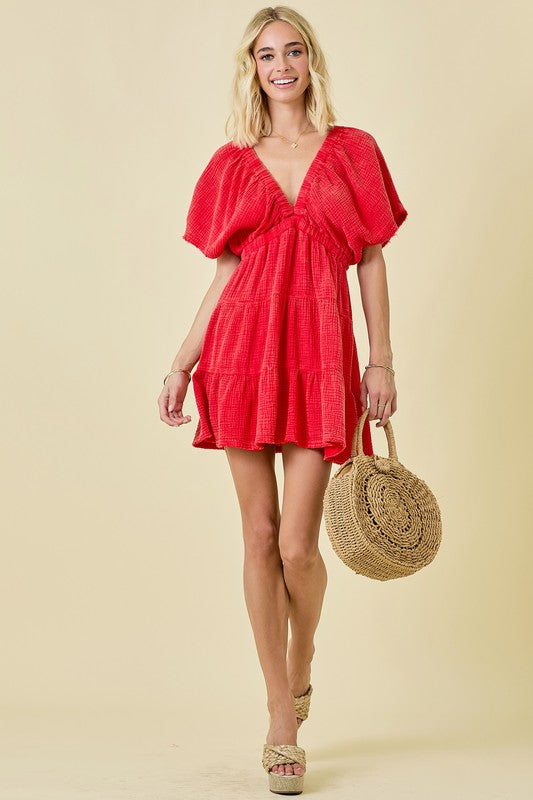 Betty Washed Cotton Gauze V Neck Dress