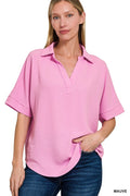 Tasha Woven Collared Short Sleeve Top