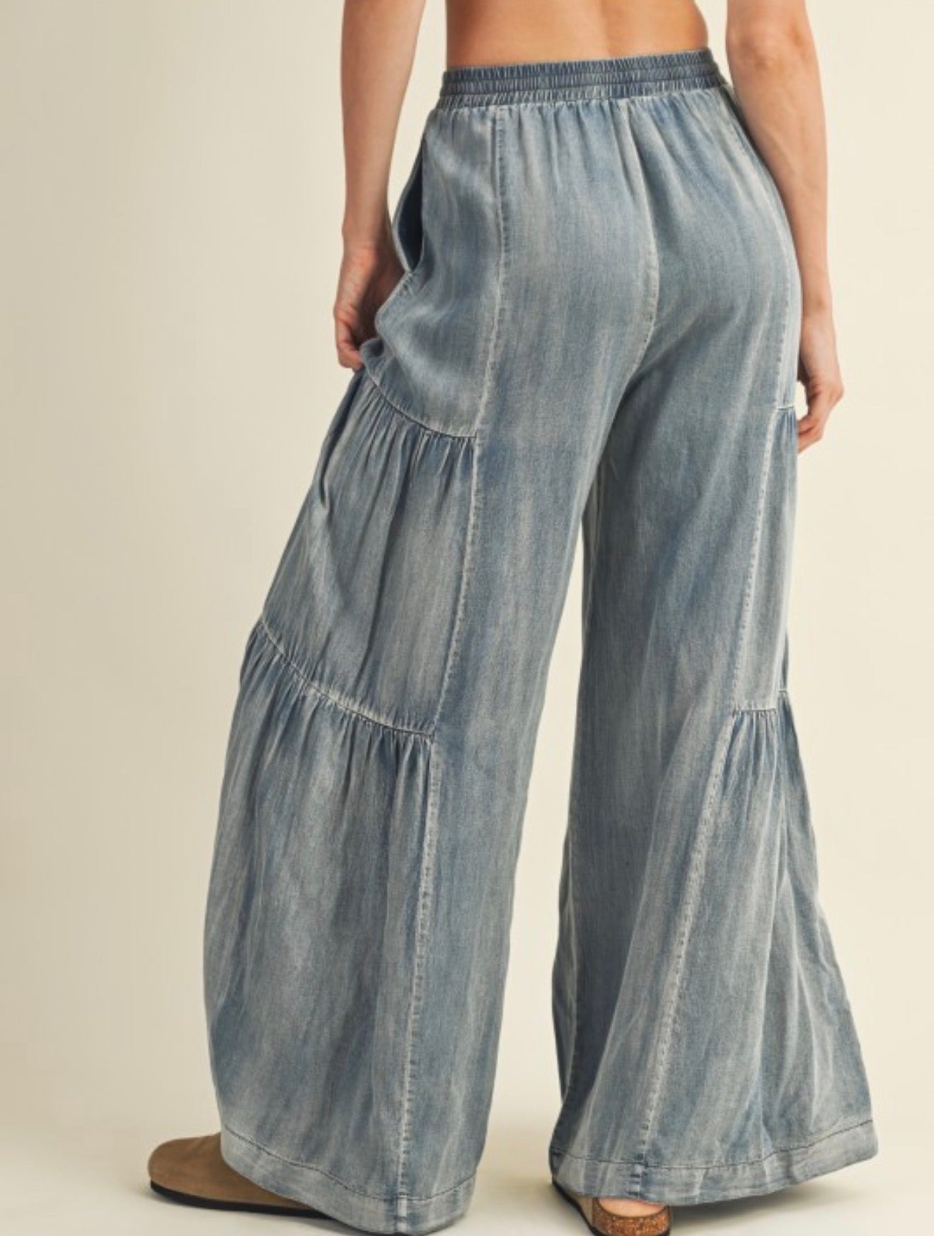 Alix Ruffled Washed Denim Wide Pants – Bombshell Boutique