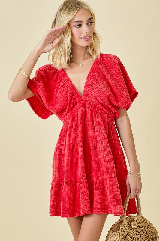 Betty Washed Cotton Gauze V Neck Dress