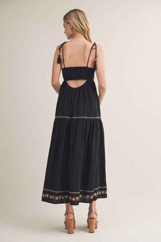 Bel Tassel Tie Embroidered Maxi