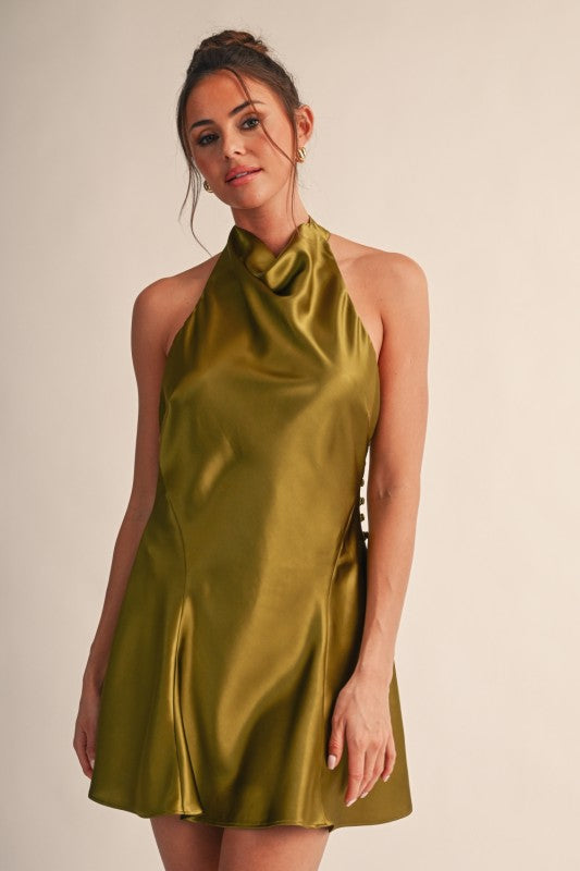 Rory Satin Cowl Neck Mini Dress