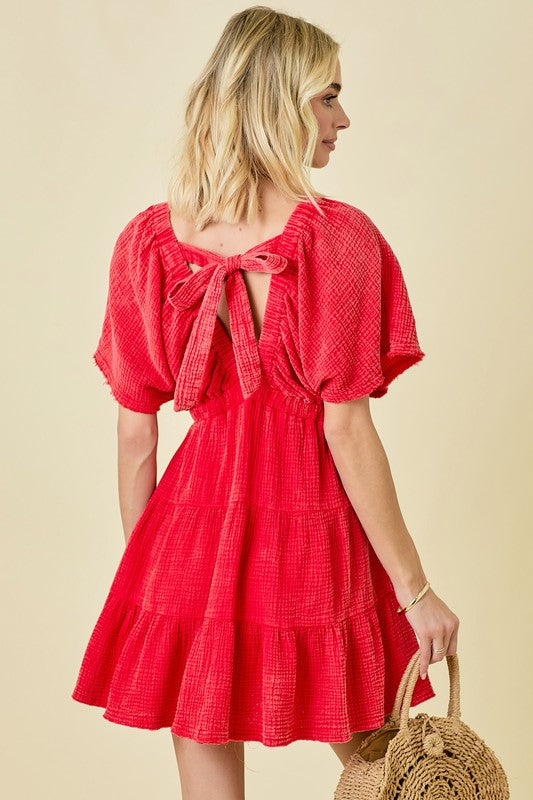 Betty Washed Cotton Gauze V Neck Dress