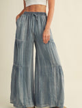 Alix Ruffled Washed Denim Wide Pants