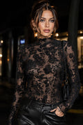 Giselle Floral Mesh Mock Neck Top