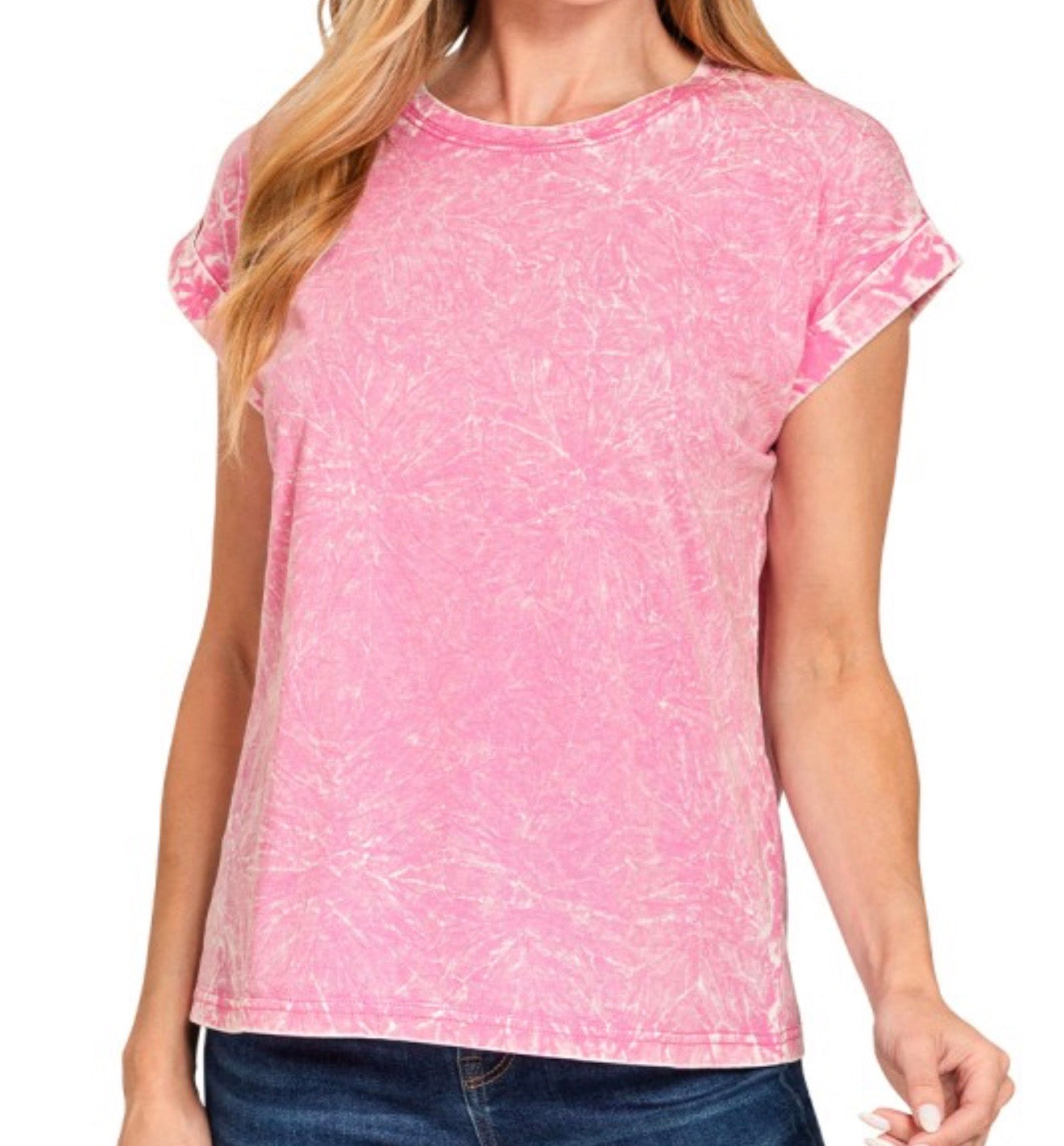 Pricilla Cotton Pink Crinkle Round Neck
