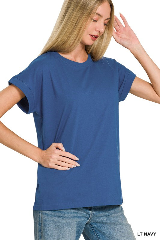 Lucy Cotton Folded Sleeve T-shirt