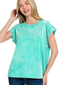 Miranda Teal Crinkle Round Neck