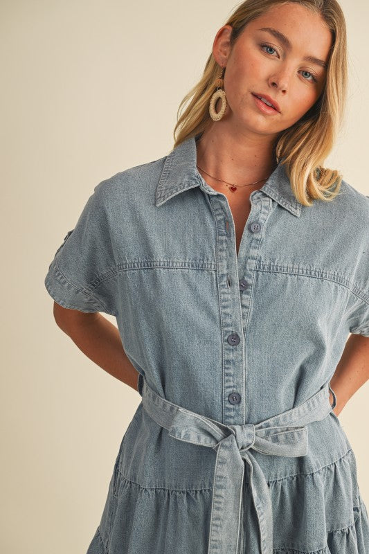 Britt Collared Tiered Ruffle Dress