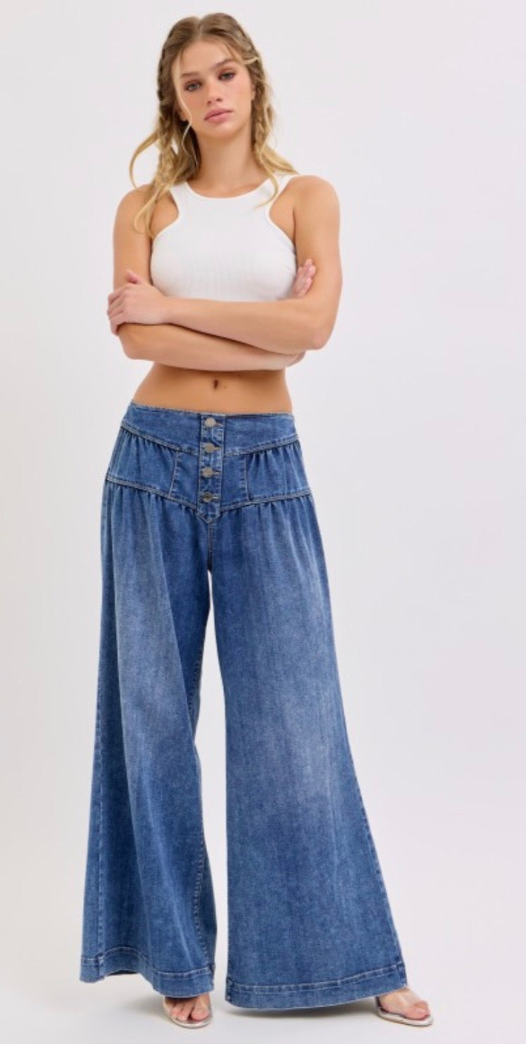 Stephanie 4 Button High Rise Wide Leg