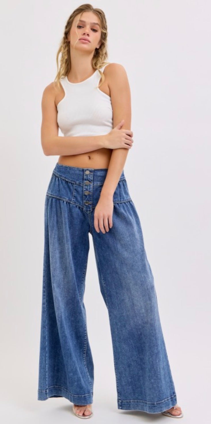 Stephanie 4 Button High Rise Wide Leg