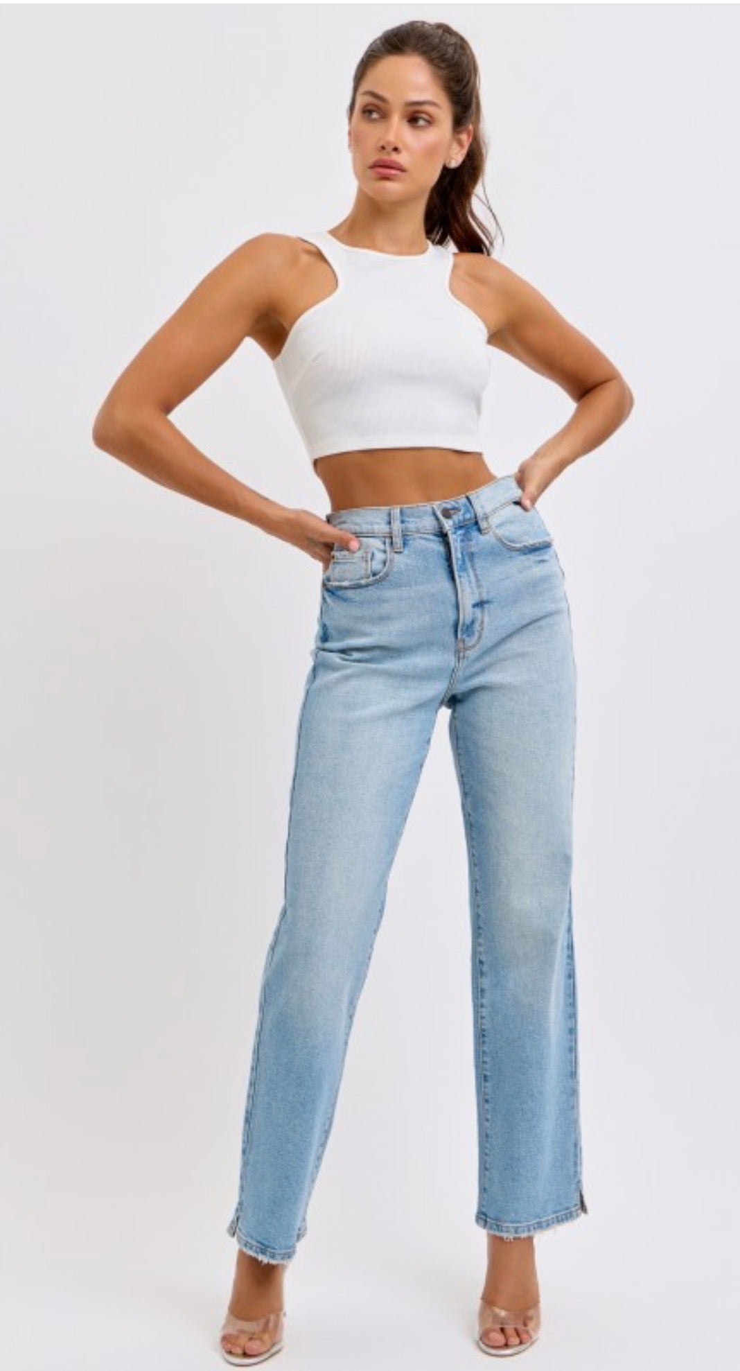 Malory High Rise Jean with Mini Slit