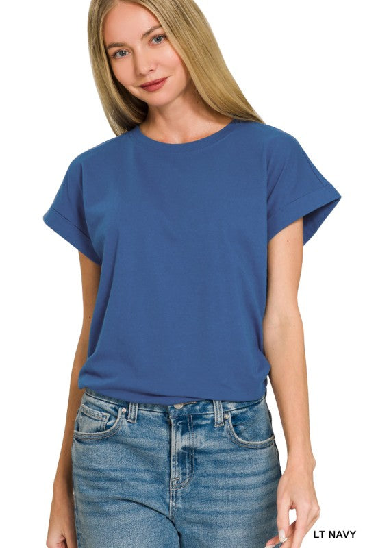 Lucy Cotton Folded Sleeve T-shirt