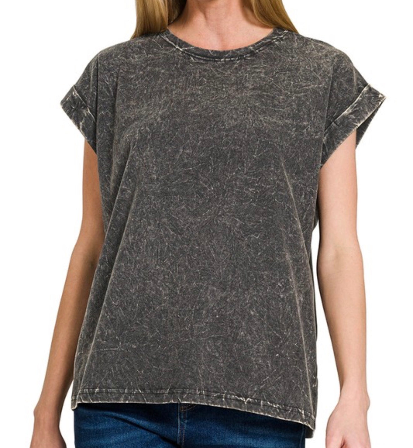 Sara Ash Black Crinkled Round Neck