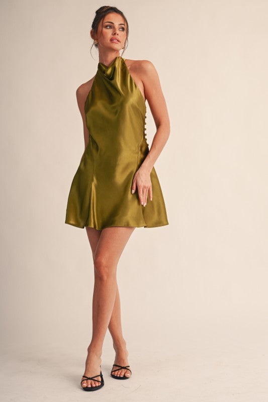 Rory Satin Cowl Neck Mini Dress