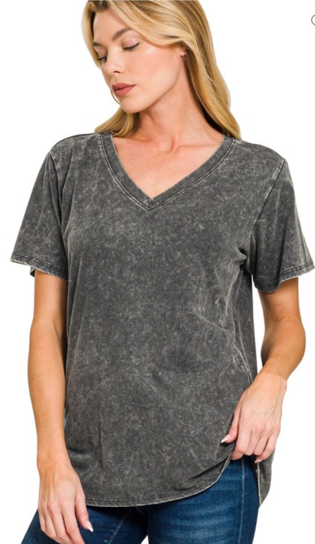 Lauren Washed Short Sleeve V-Neck Top