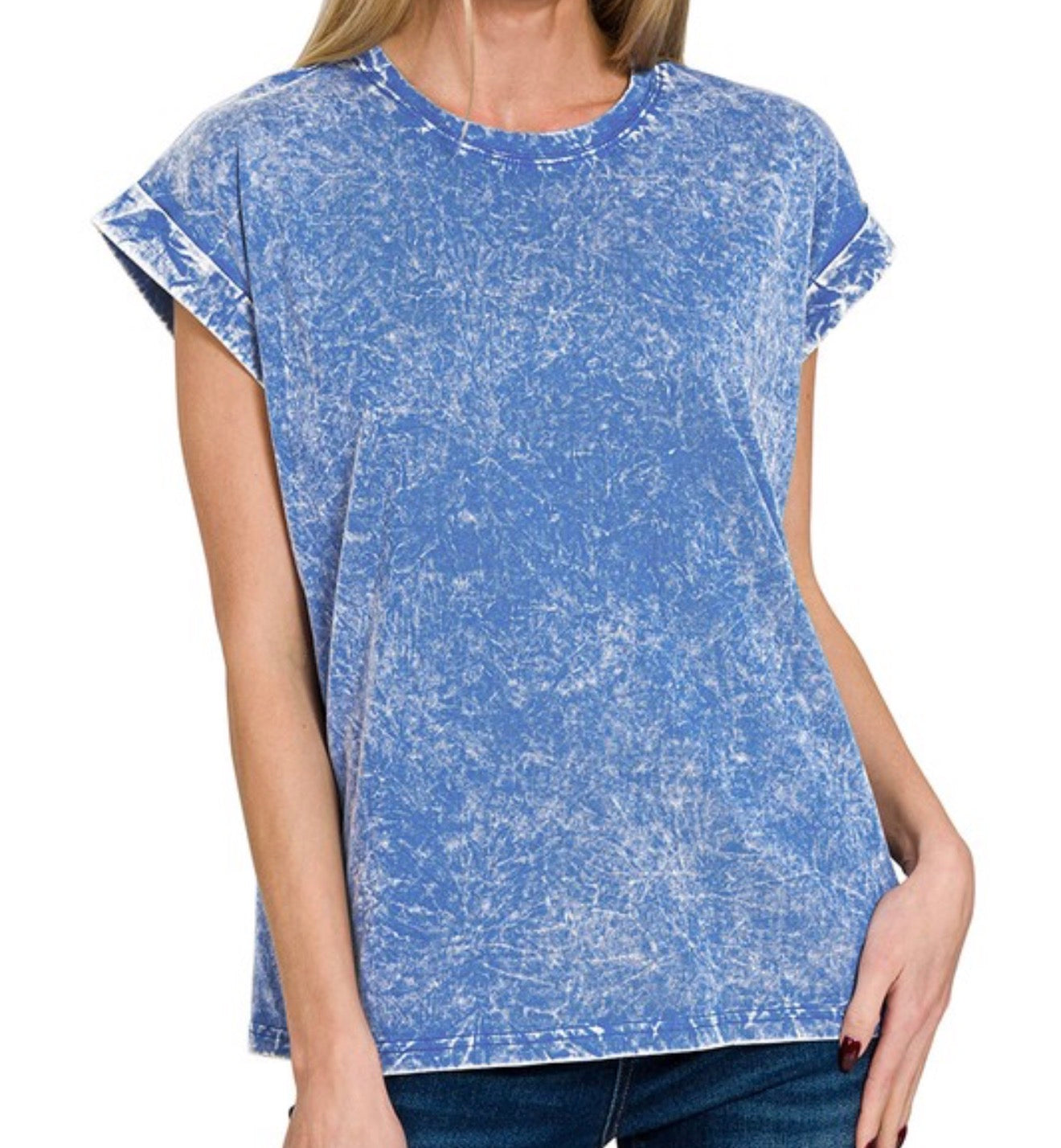 May Classic Blue Crinkled Round Neck