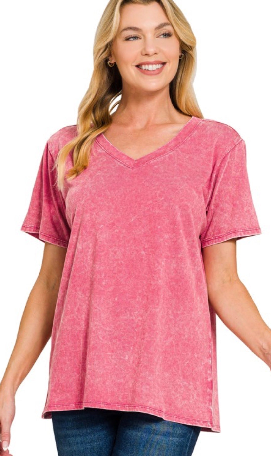 Stephanie Washed Short Sleeve V-neck Top
