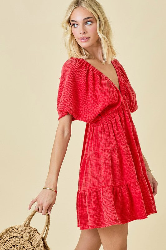 Betty Washed Cotton Gauze V Neck Dress
