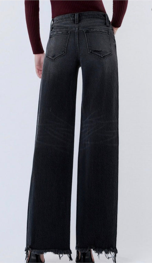 Ariel Mid Rise Black Wide Leg Jeans