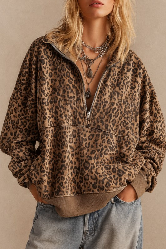 Monique Leopard Print Pullover Sweater