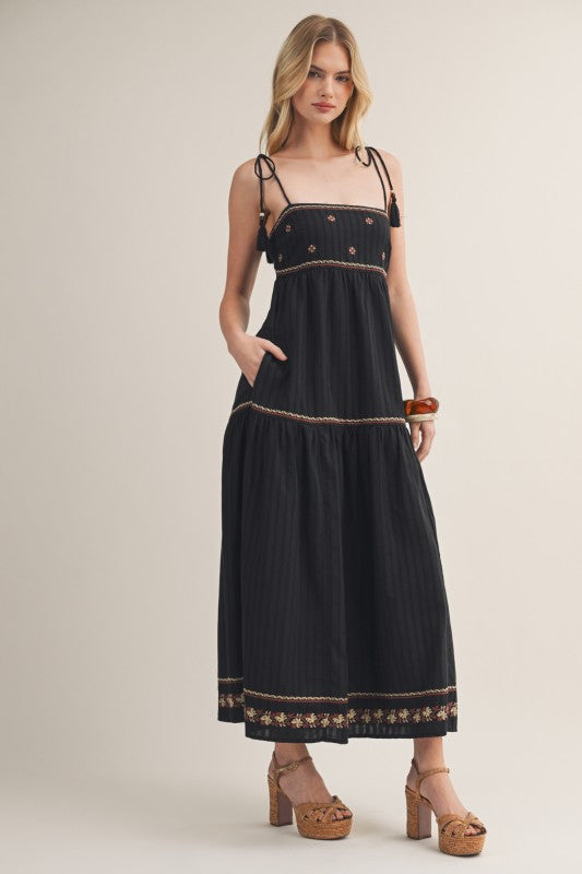 Bel Tassel Tie Embroidered Maxi