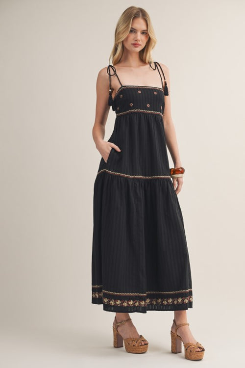 Bel Tassel Tie Embroidered Maxi