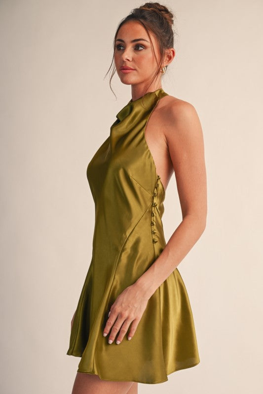 Rory Satin Cowl Neck Mini Dress