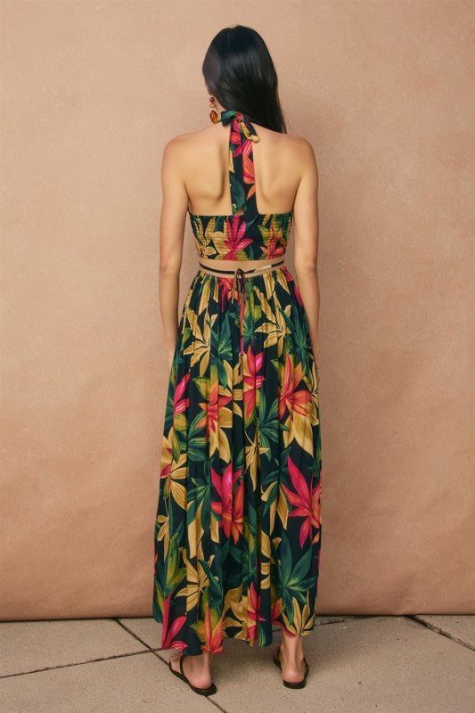 Rachel Tropical Halter Neck Maxi Dress