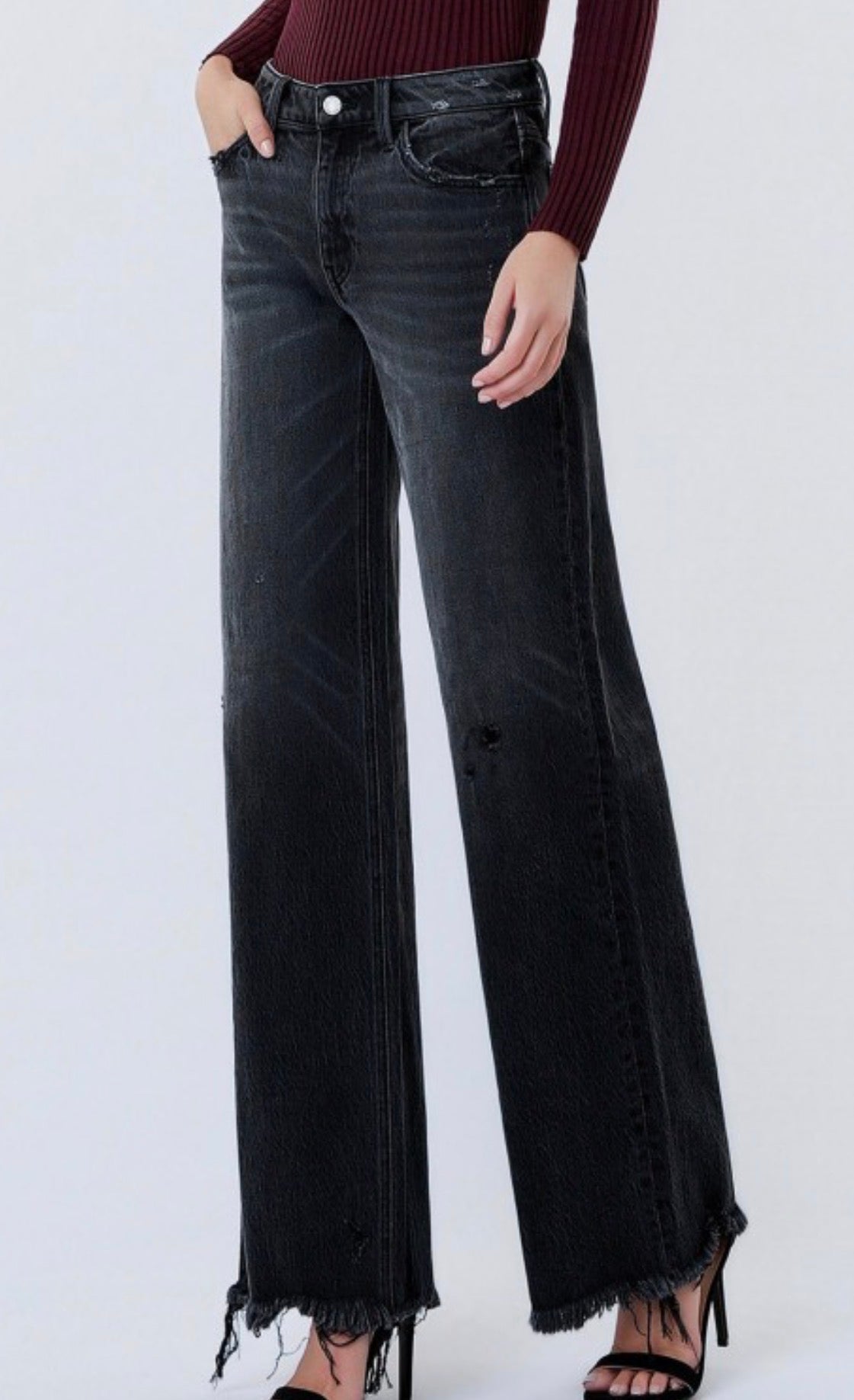 Ariel Mid Rise Black Wide Leg Jeans